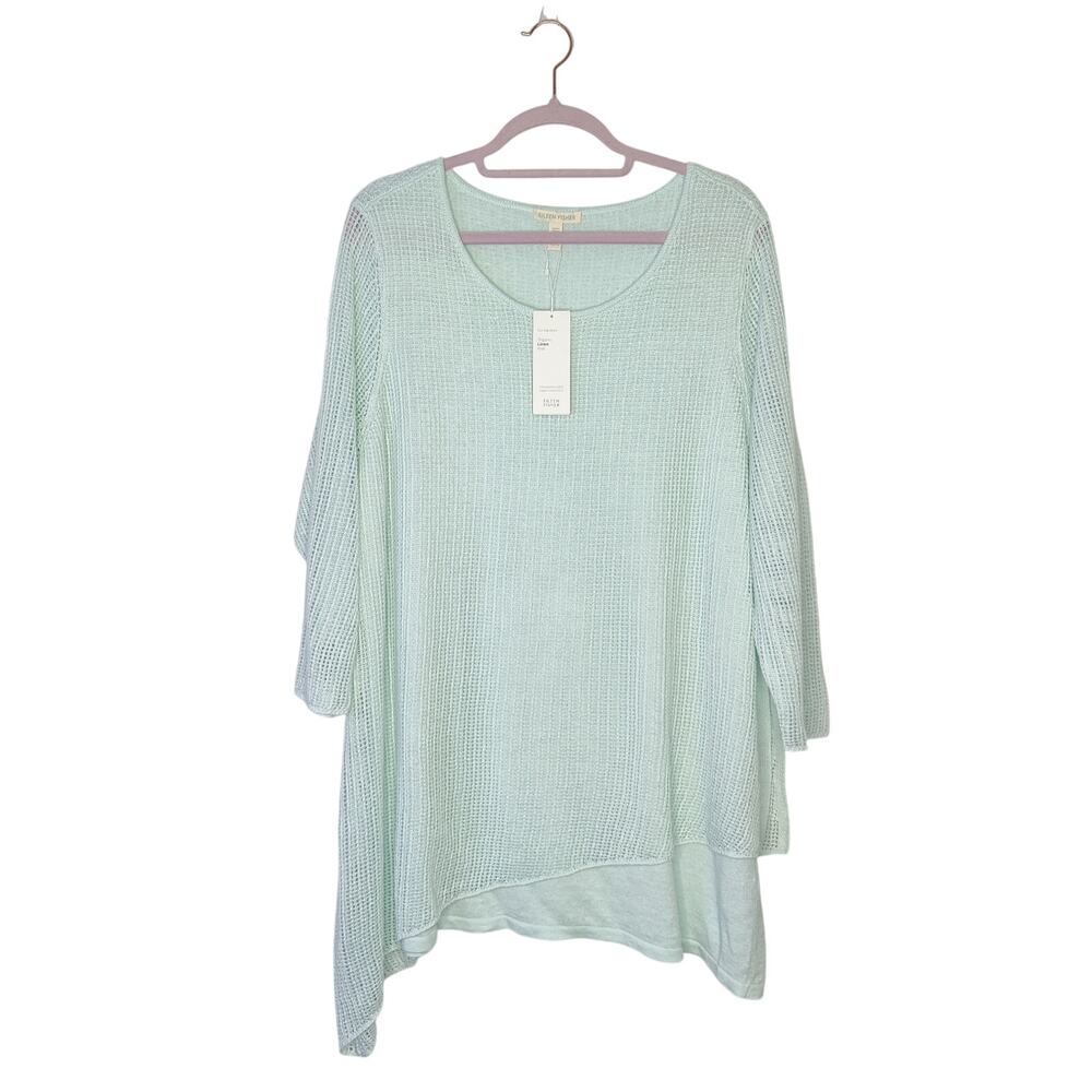 NWT Eileen Fisher Organic Linen Layered Knit Tunic Sweater Pool Green XL Coastal